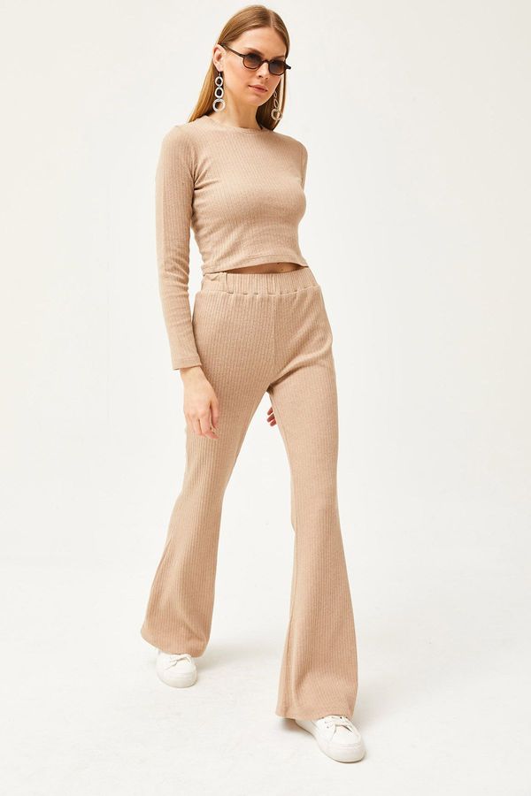 Olalook Olalook Women's Stone Top Crop Blouse Bottom Spanish Leggings Raised Suit