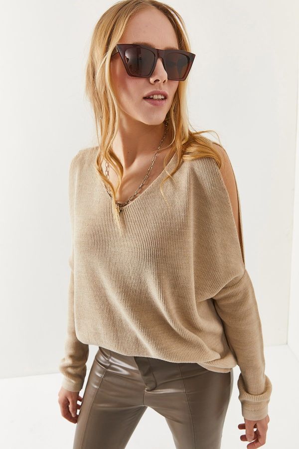 Olalook Olalook Women's Stone V-Neck Decollete Loose Knitwear Knitwear Blouse