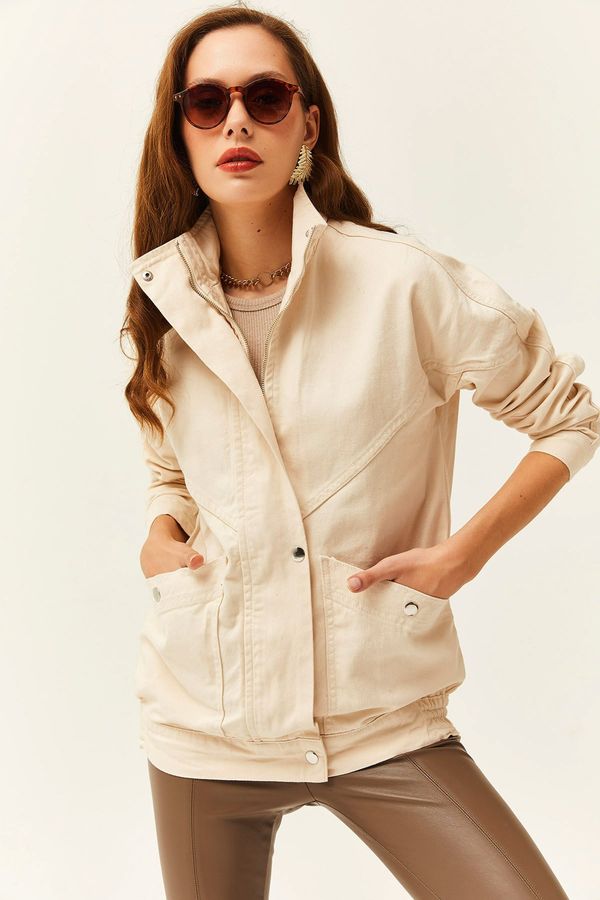 Olalook Olalook жените камък джоб с цип дълго дънково яке