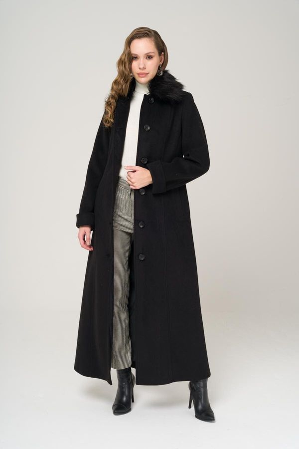 Olcay Olcay Detachable Furry Plus Size Coat BLACK 3988