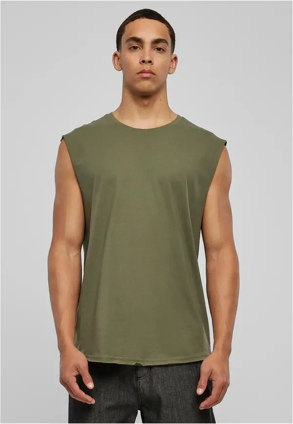 Urban Classics Olive sleeveless T-shirt with open hem