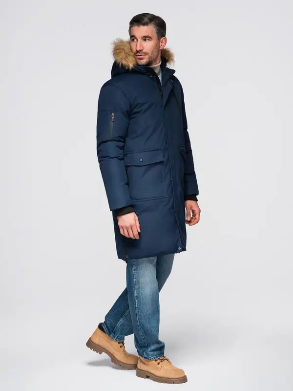 Ombre Ombre Alaskan men's winter jacket with detachable fur from the hood - navy blue