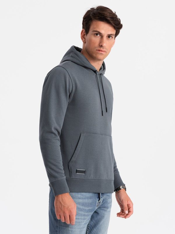 Ombre Ombre BASIC men's cotton kangaroo hooded sweatshirt - graphite