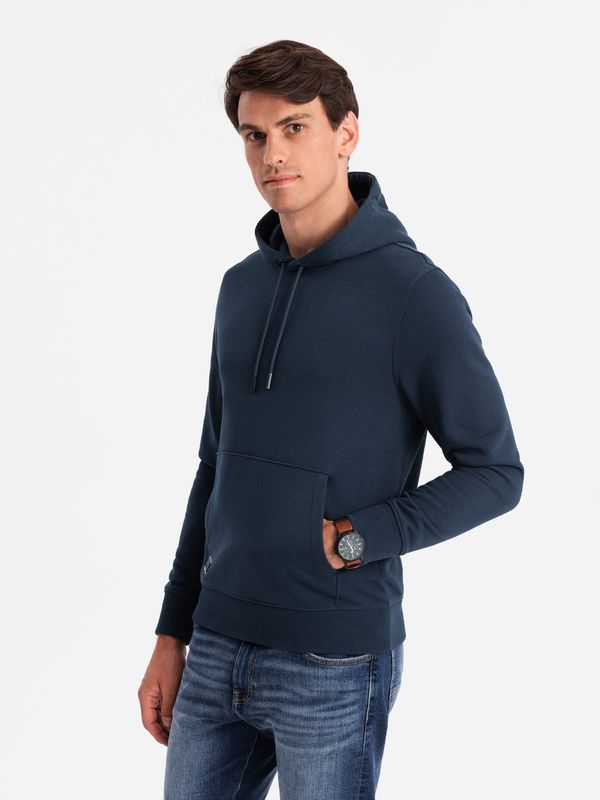 Ombre Ombre BASIC men's cotton kangaroo hooded sweatshirt - navy blue