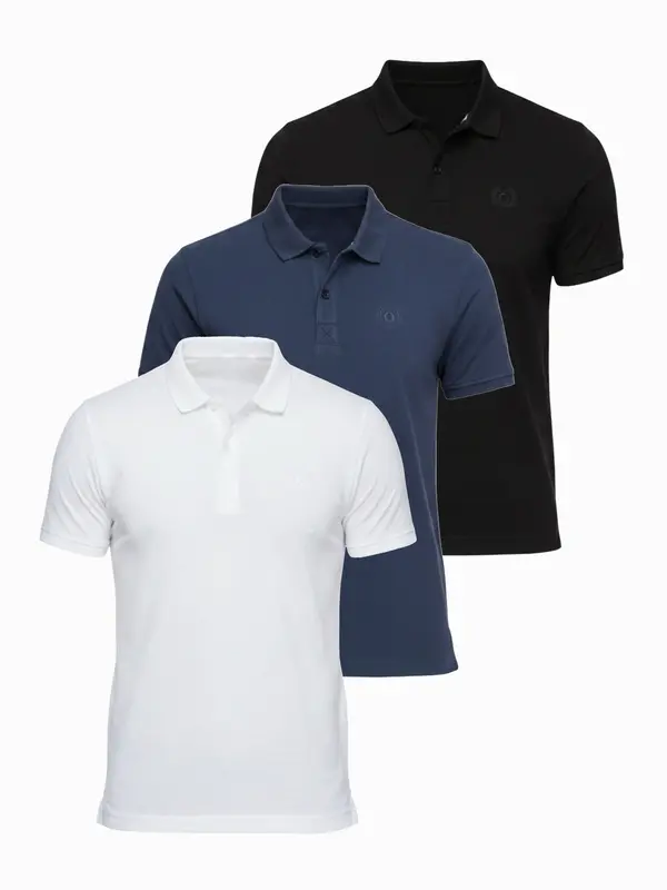 Ombre Ombre BASIC men's cotton polo t-shirt set - black/ navy/white