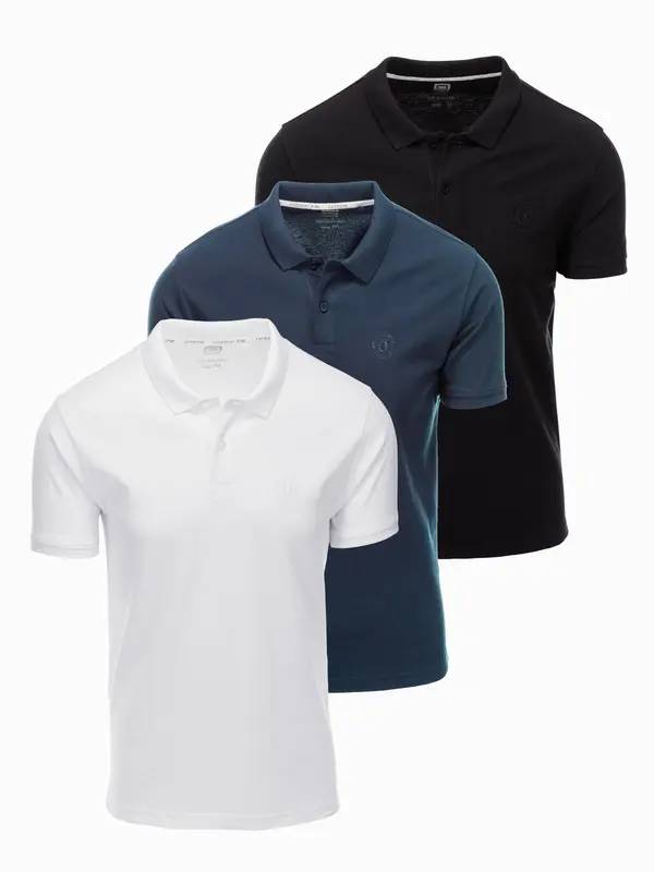 Ombre Ombre BASIC men's cotton polo t-shirt set - black/green/white