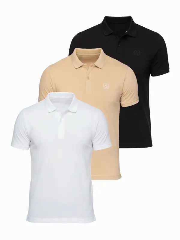 Ombre Ombre BASIC men's cotton polo t-shirt set - black/white/beige
