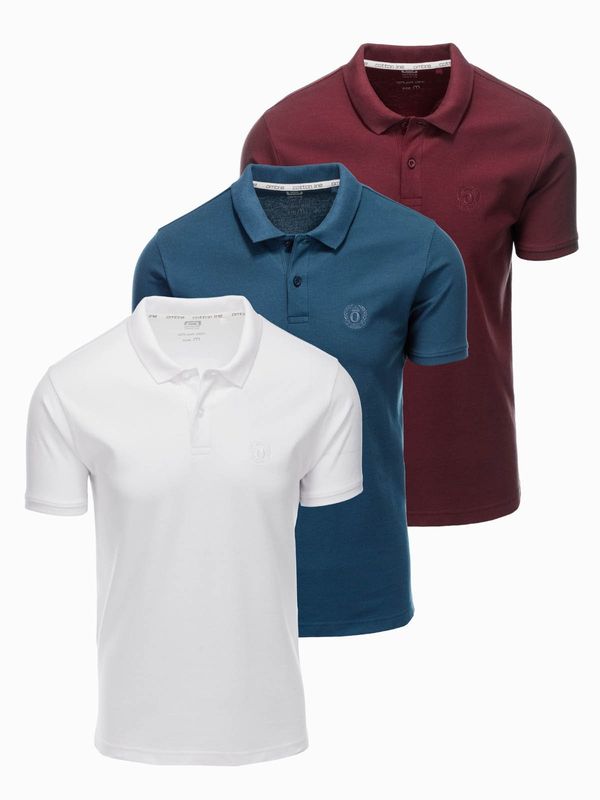 Ombre Ombre BASIC men's cotton polo t-shirt set - white/maroon/dark blue