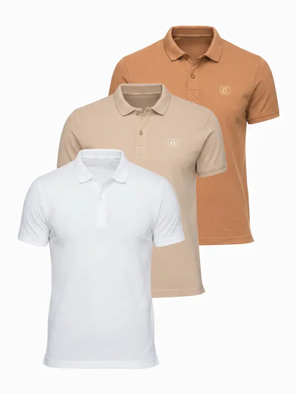 Ombre Ombre BASIC men's cotton polo t-shirt set - white/white/light brown