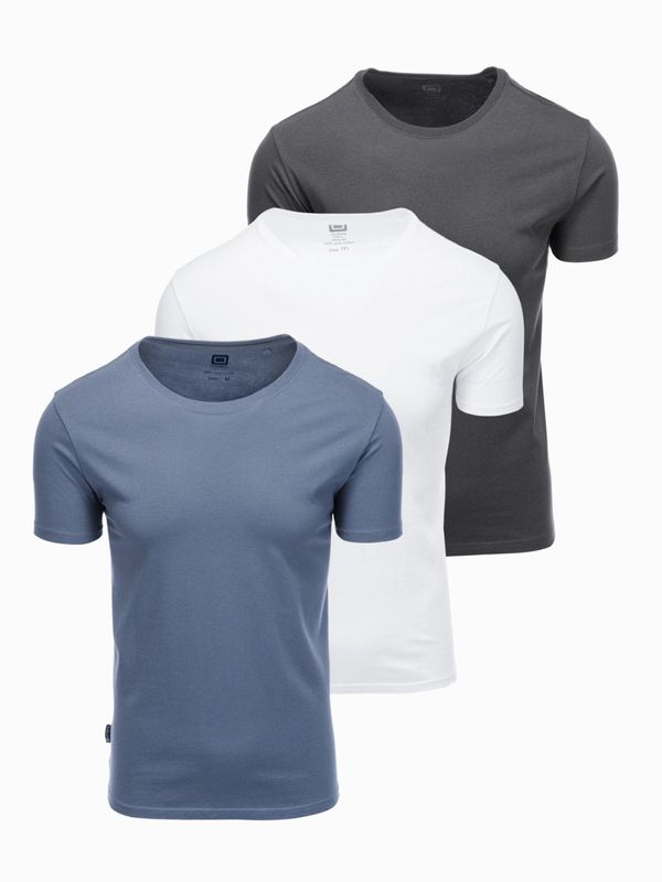 Ombre Ombre BASIC men's cotton shirt set with round neckline - white/graphite/blue denim