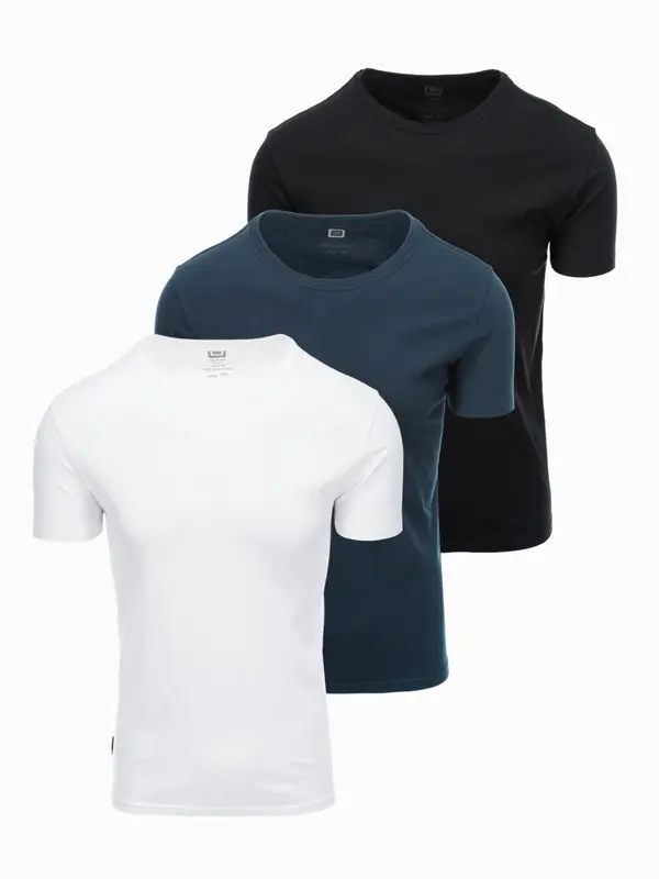 Ombre Ombre BASIC men's cotton t-shirt set with round neckline - black/white/ navy