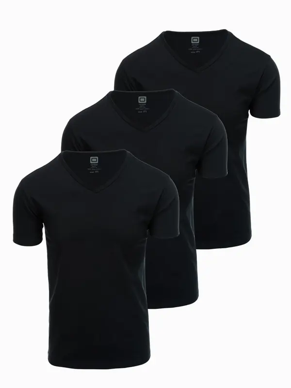 Ombre Ombre BASIC men's cotton V-neck t-shirt set - 3x black