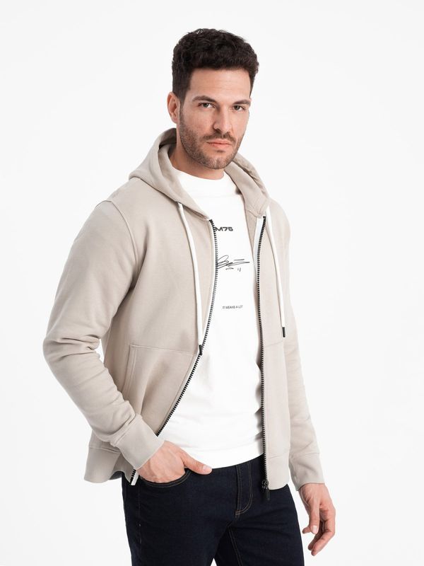 Ombre Ombre BASIC men's unbuttoned hooded sweatshirt - light beige