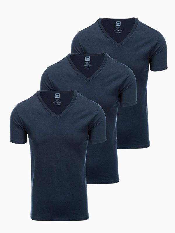 Ombre Ombre BASIC men's V-neck cotton shirt set - 3x navy blue