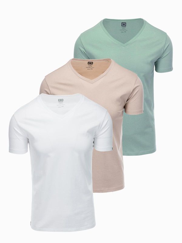Ombre Ombre BASIC men's V-neck cotton shirt set - gray-green/white/beige