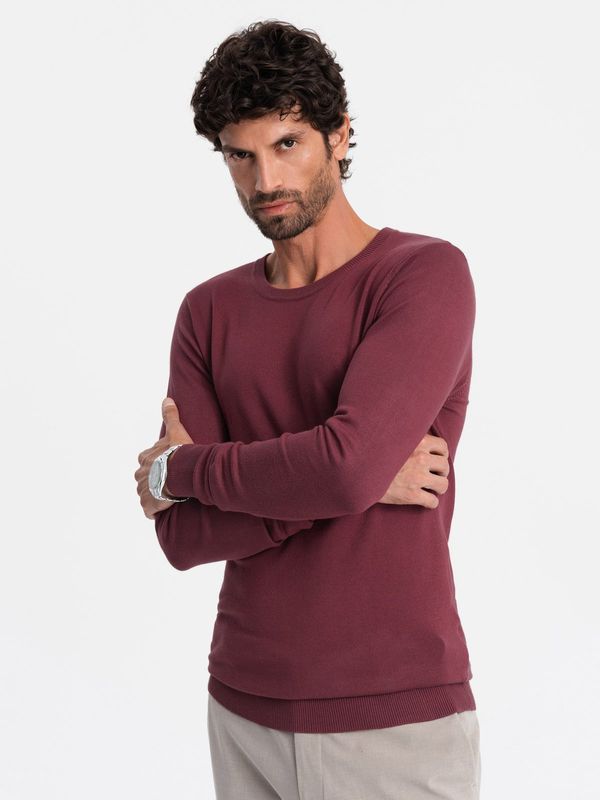 Ombre Ombre BASIC men's viscose classic sweater with round neckline - maroon
