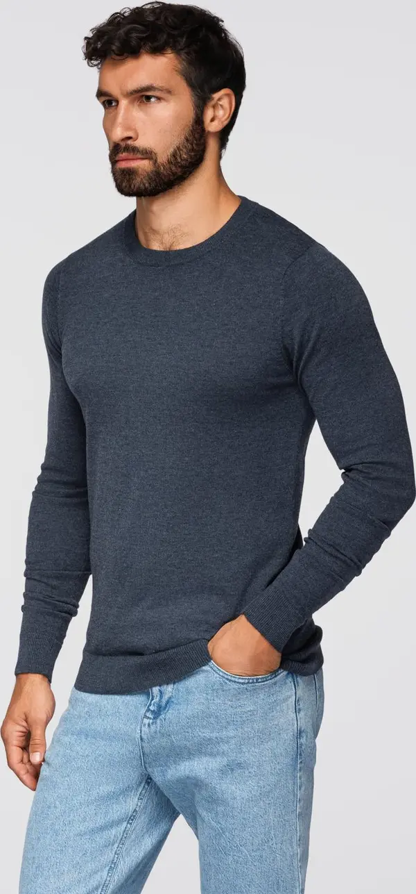 Ombre Ombre BASIC men's viscose classic sweater with round neckline - navy blue melange