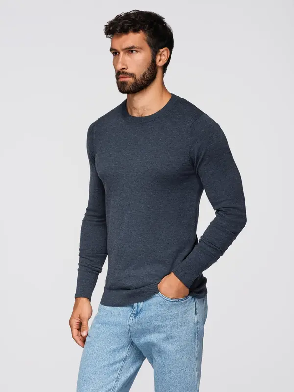 Ombre Ombre BASIC men's viscose classic sweater with round neckline - navy blue melange