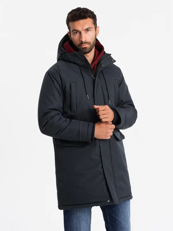 Ombre Ombre Classic long men's parka jacket - black