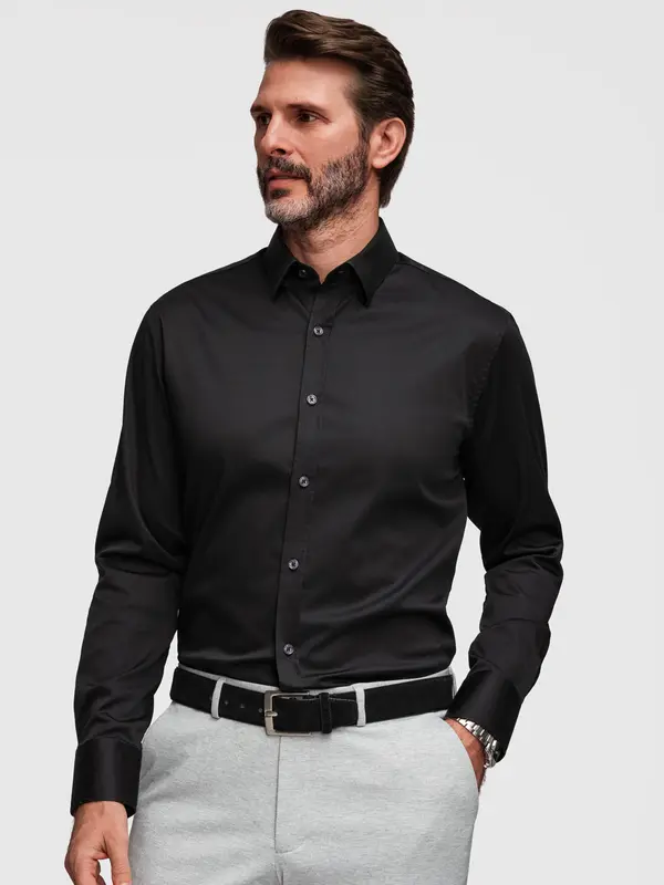 Ombre Ombre Classic men's SLIM FIT shirt in satin fabric - black