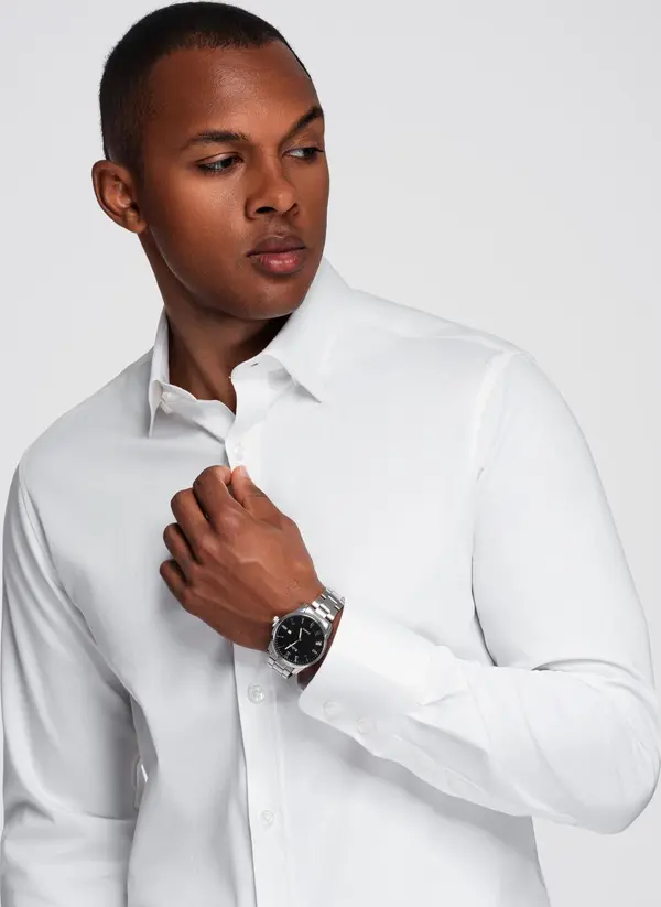 Ombre Ombre Classic men's SLIM FIT shirt in satin fabric - white