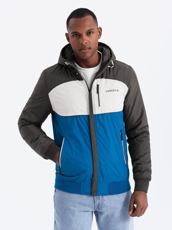 Ombre Ombre Colorful lightweight men's sports jacket with fleece - blue and graphite