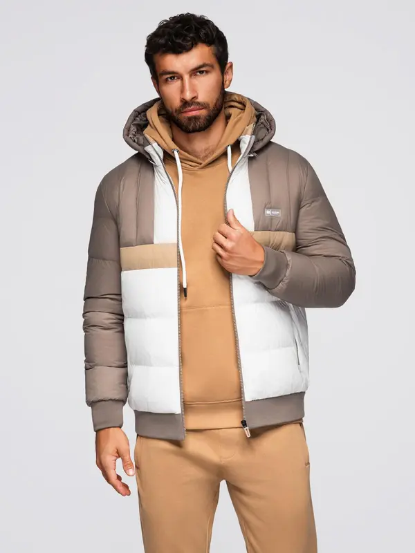 Ombre Ombre Colorful retro men's sports jacket - beige and white