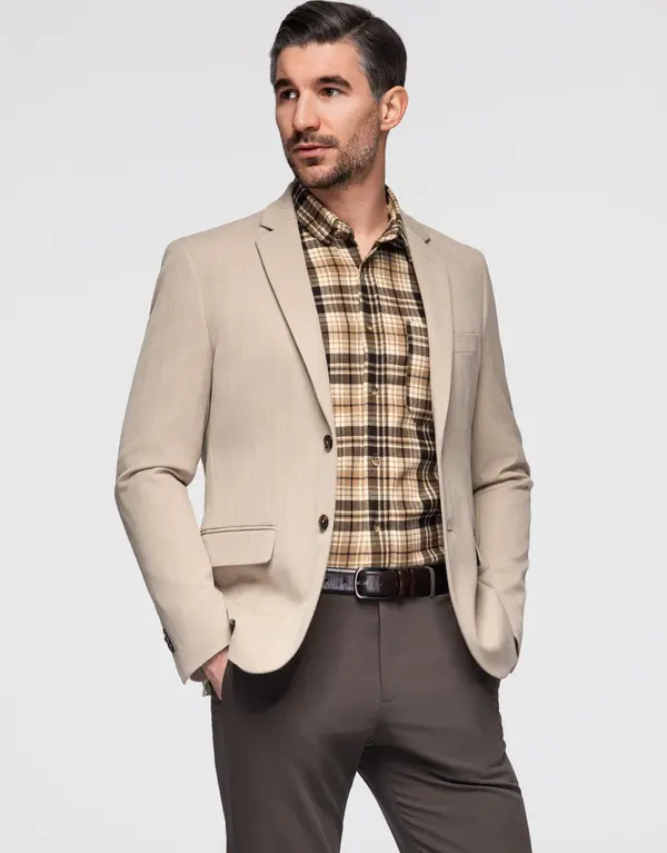 Ombre Ombre Elegant men's SLIM FIT jacket with rayon - beige
