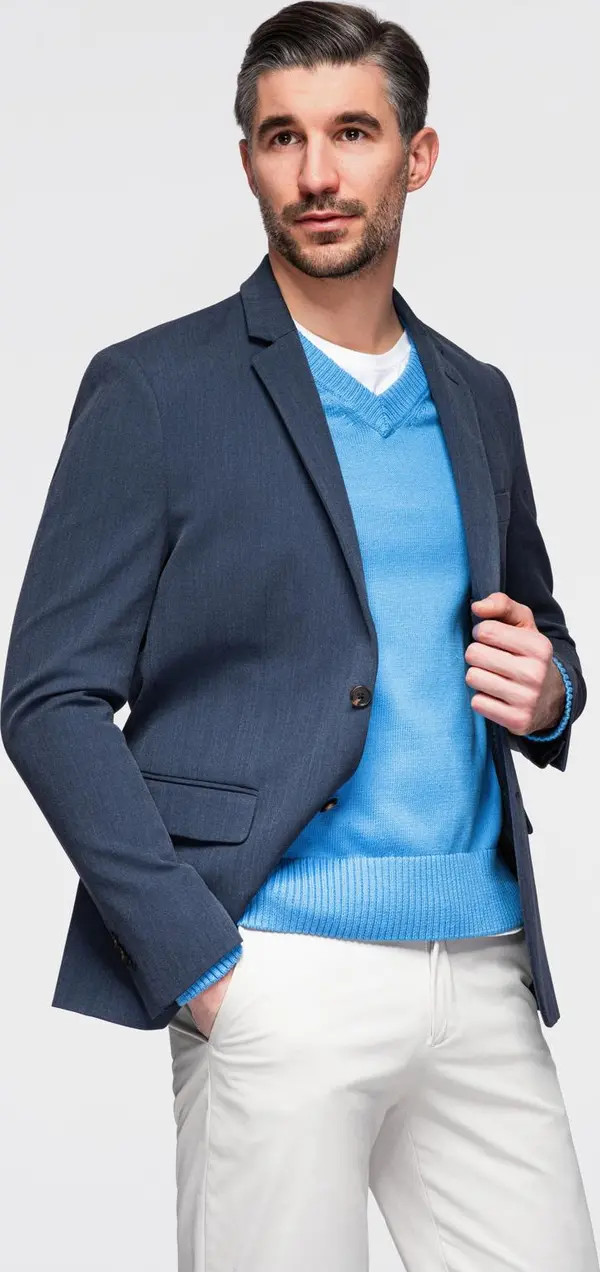 Ombre Ombre Elegant men's SLIM FIT jacket with rayon - dark blue