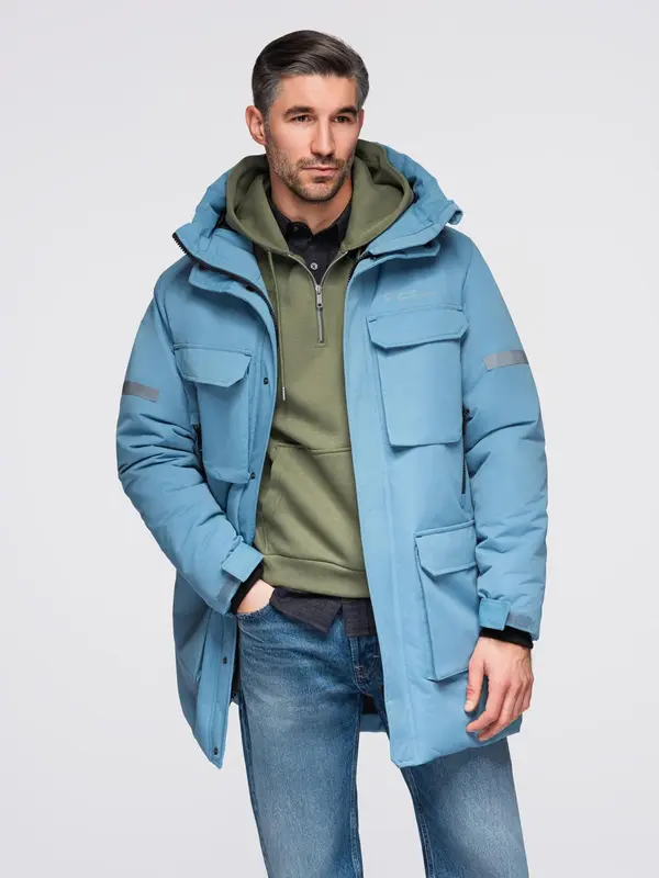 Ombre Ombre Insulated long men's jacket with reflective elements - blue
