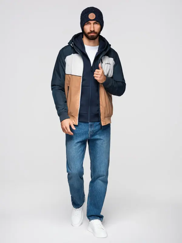 Ombre Ombre Lightweight colorful men's sports jacket with fleece - brown and navy blue