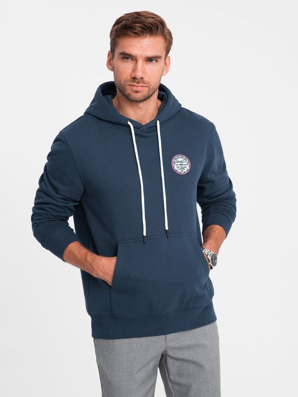 Ombre Ombre Men's kangaroo sweatshirt with hood and college style patch - navy blue