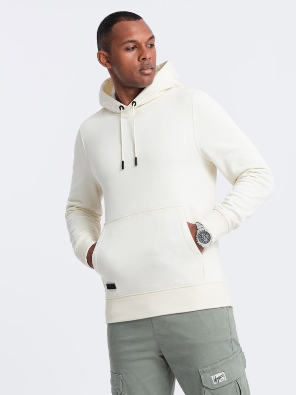 Ombre Ombre Men's BASIC cotton kangaroo hooded sweatshirt - cream
