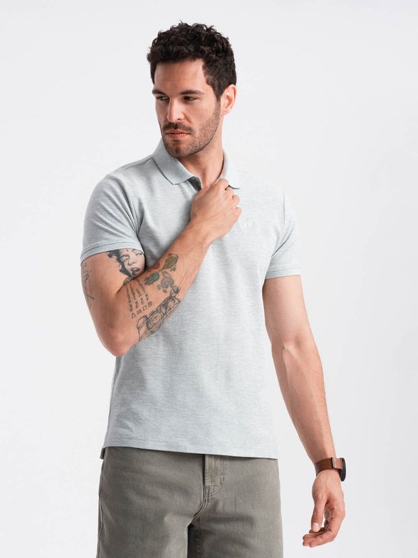 Ombre Ombre Men's BASIC single color pique knit polo shirt - grey