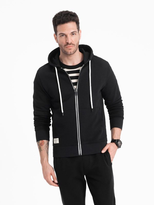 Ombre Ombre Men's BASIC unbuttoned hooded sweatshirt - black