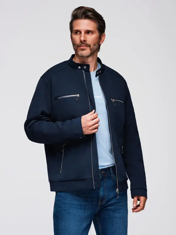 Ombre Ombre Men's biker jacket with collar and pockets - navy blue