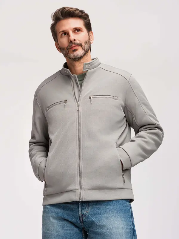 Ombre Ombre Men's biker jacket with pockets and collar - grey