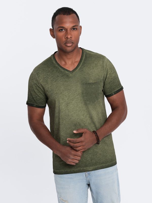 Ombre Ombre Men's brindle V-neck t-shirt with pocket - olive