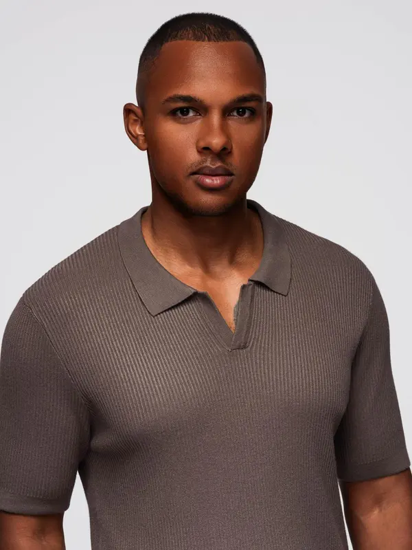 Ombre Ombre Men's buttonless polo shirt with open collar - ash