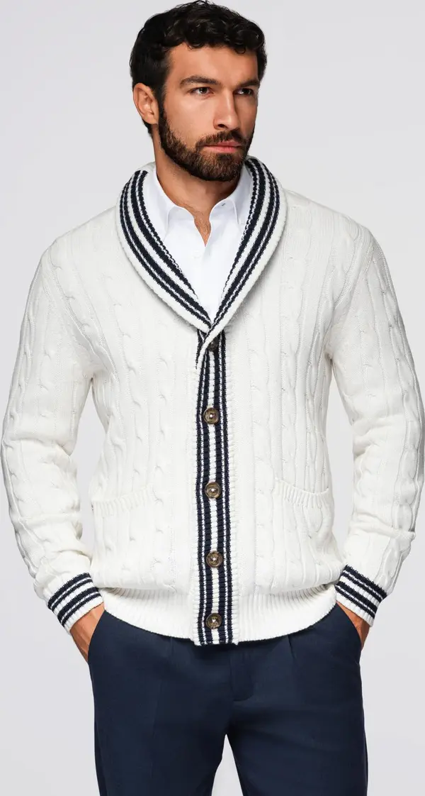 Ombre Ombre Men's cardigan sweater with shawl collar in preppy style - white