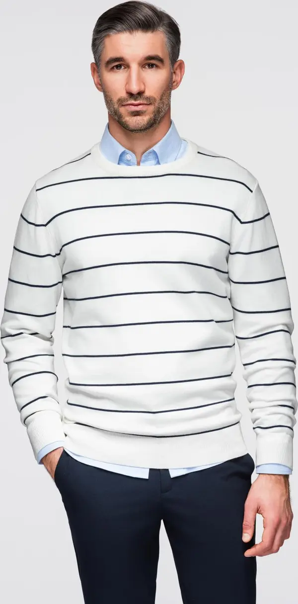 Ombre Ombre Men's casual sweater with horizontal stripes - cream