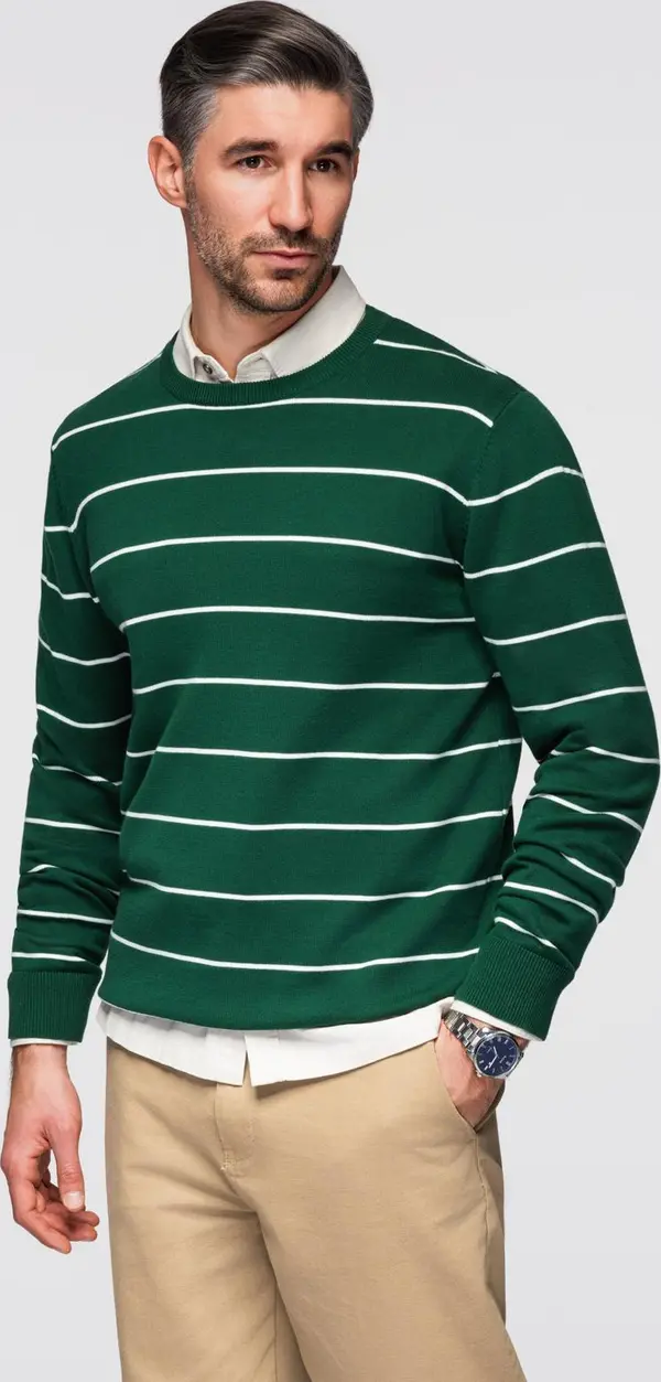 Ombre Ombre Men's casual sweater with horizontal stripes - green