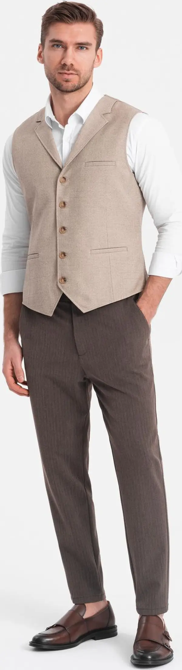 Ombre Ombre Men's chino pants with elastic waistband SLIM FIT - chocolate