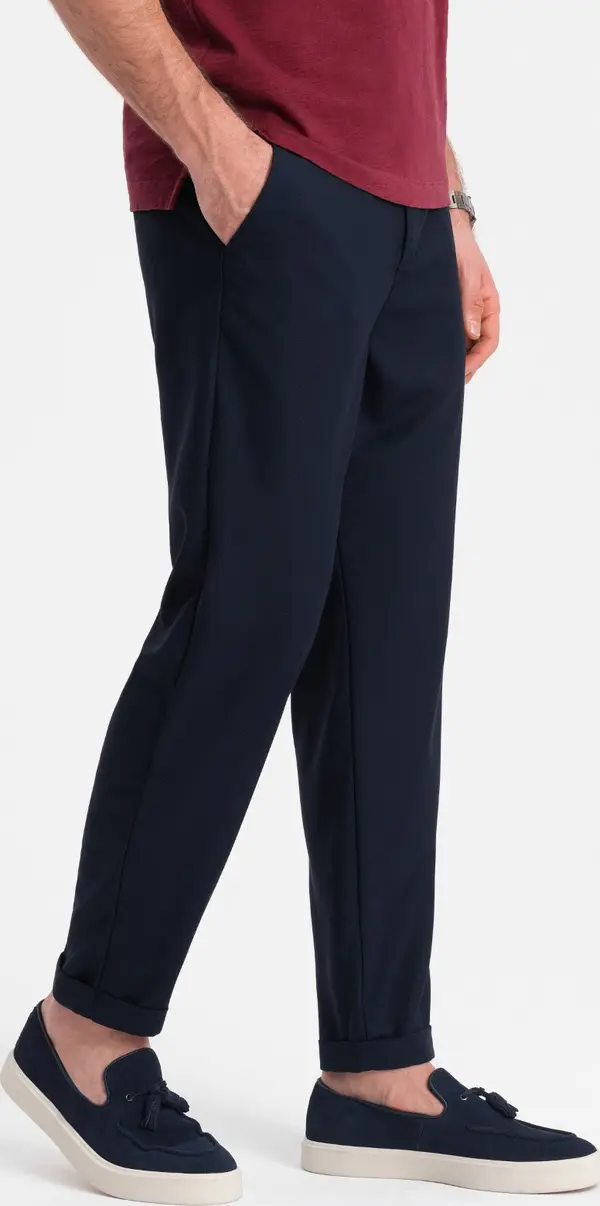 Ombre Ombre Men's chino pants with elastic waistband SLIM FIT - navy blue