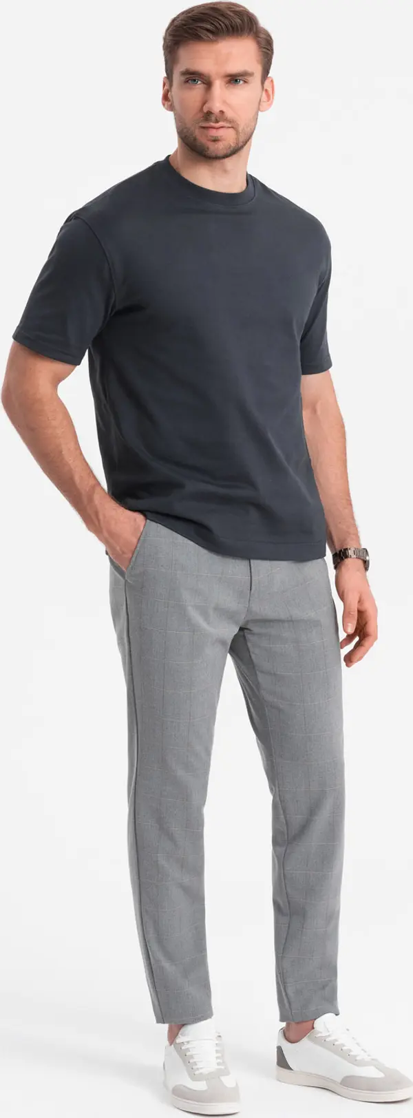 Ombre Ombre Men's classic cut pants in a delicate check - grey
