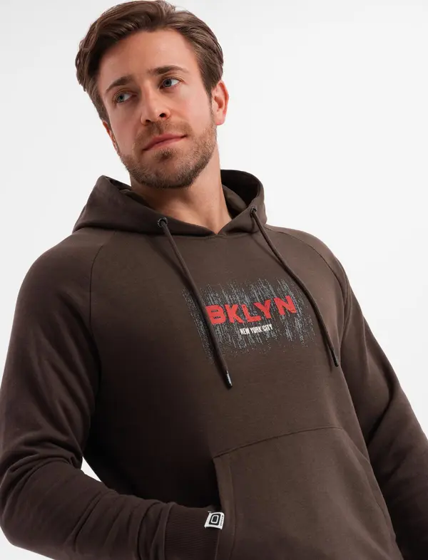 Ombre Ombre Men's Classic Printed Kangaroo Sweatshirt - Dark Brown