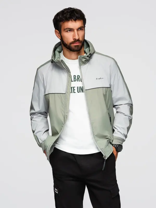 Ombre Ombre Men's contrast hooded windbreaker jacket - olive-gray