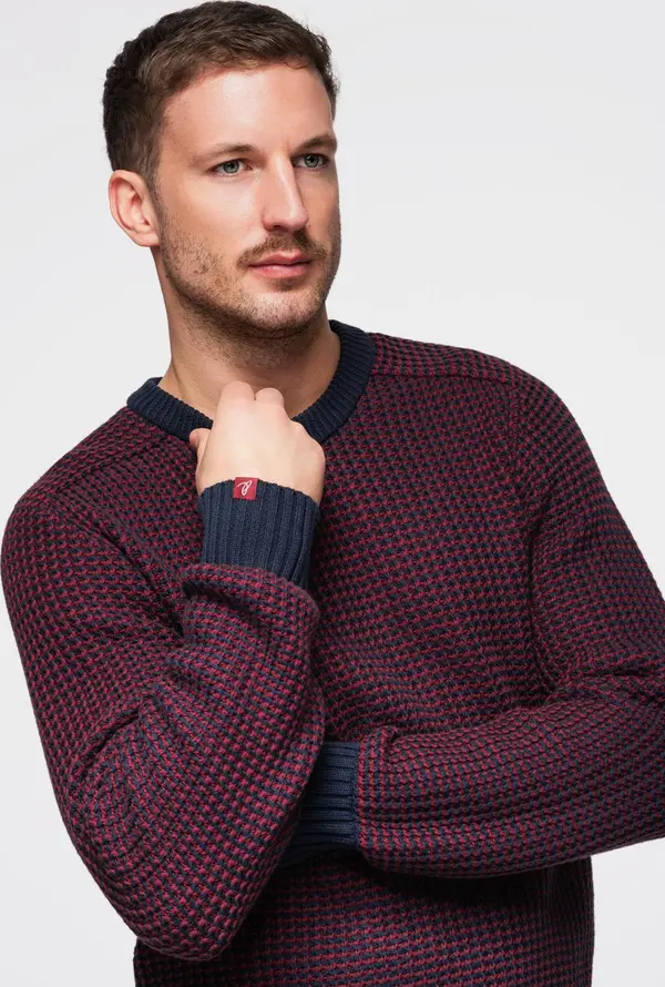 Ombre Ombre Men's contrast weave sweater with round neckline - maroon