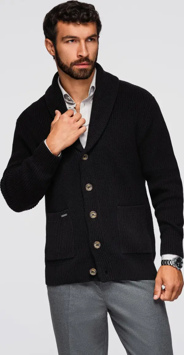 Ombre Ombre Men's cotton cardigan sweater with shawl collar - black
