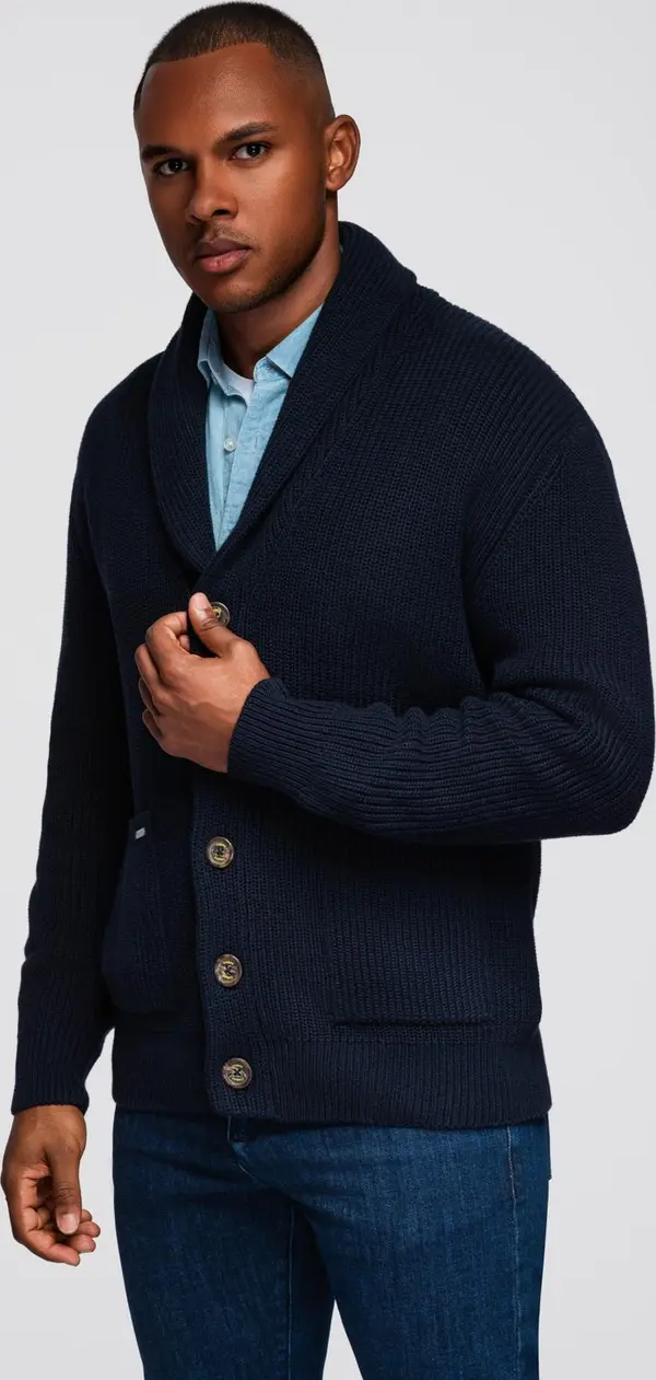 Ombre Ombre Men's cotton cardigan sweater with shawl collar - navy blue